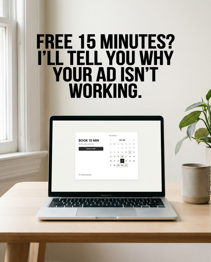 Lead-gen ad offering a free 15-minute call to diagnose why an ad isn't working