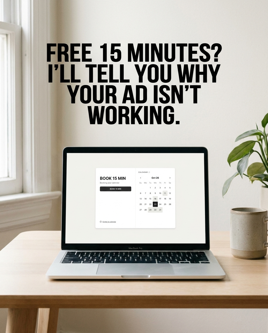 Lead-gen ad offering a free 15-minute call to diagnose why an ad isn't working
