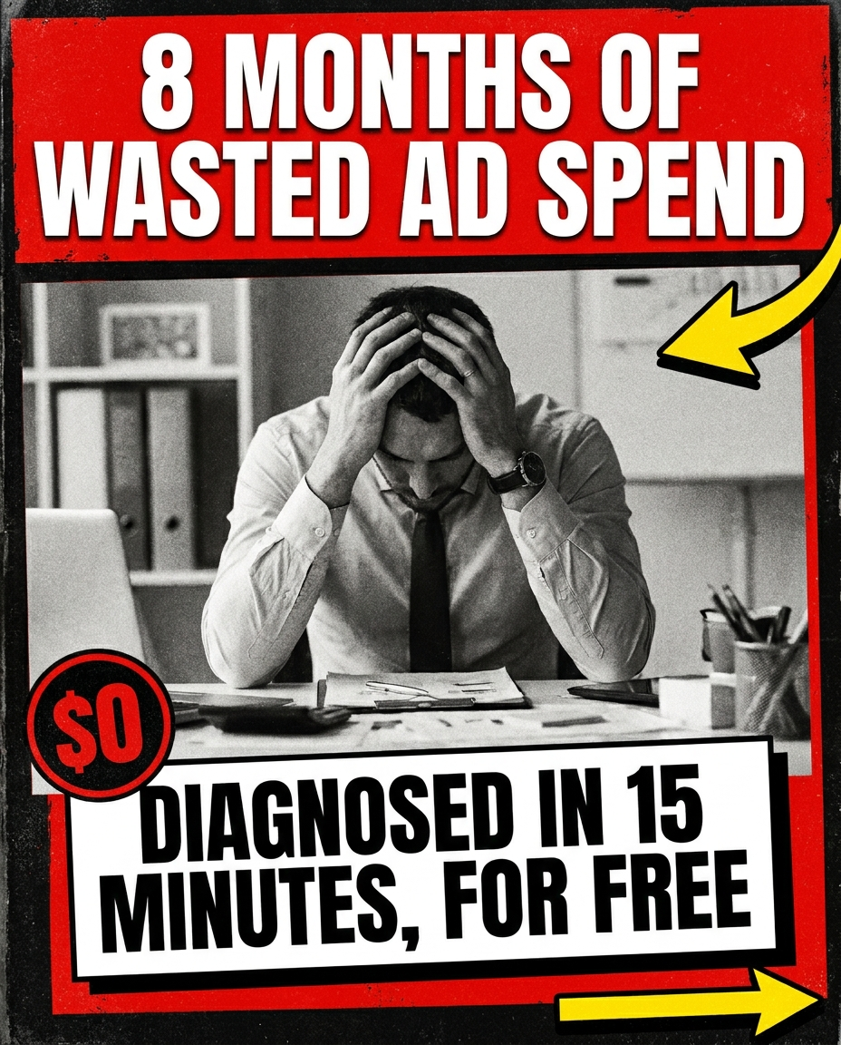 Lead-gen ad about months of wasted ad spend, offering a free 15-minute diagnosis