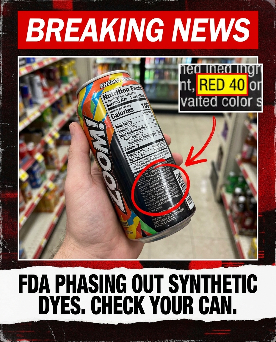 News-bait ad about a competitor energy drink's Red 40 dye